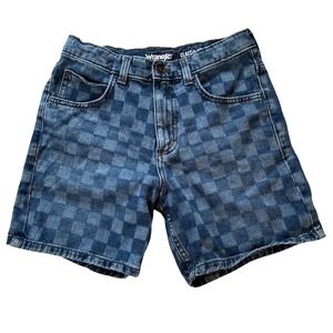 Wrangler Kids Blue Checkered Denim Shorts Classic Straight Size 16 Regular